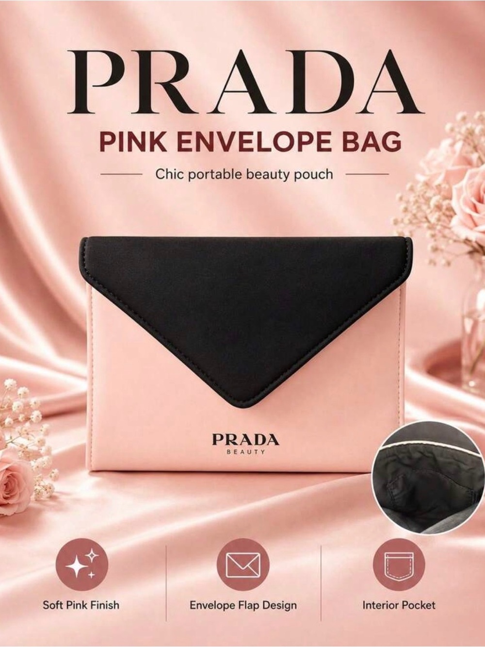 Prada Pink Envelope Bag 20*14cm, Polyester * 4.87 โบ Fabric, Envelope Design๐ฅNew!